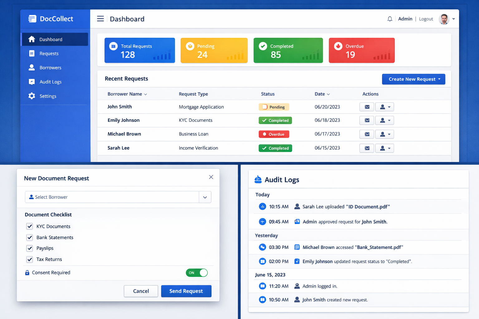 UDC dashboard showing document collection interface
